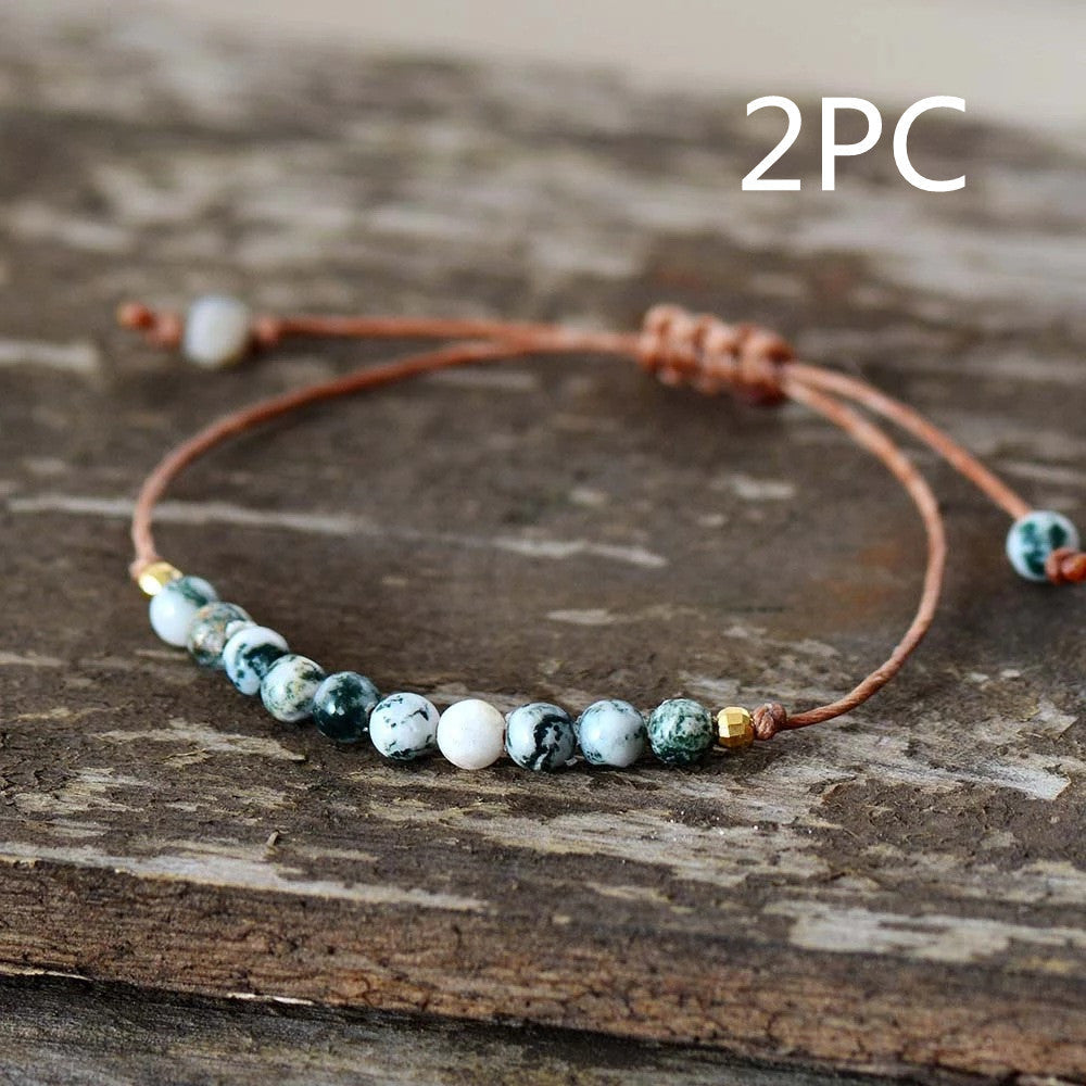 Onyx braided bracelet with geometric stone design