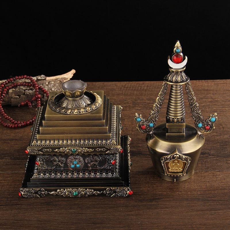 Bodhi Pagoda Gilded Stupa Inlaid with Gemstones
