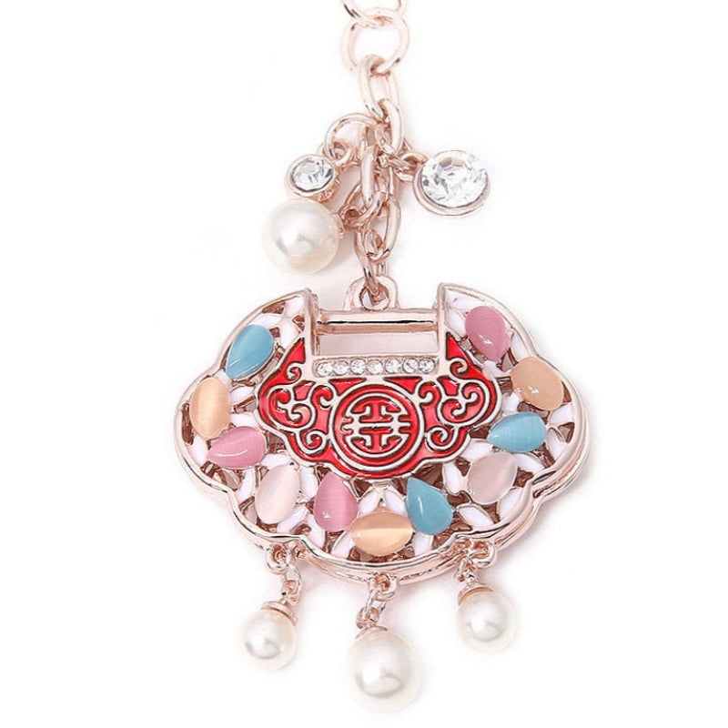 Creative Crystal Long Life Lock Cute Keychain Car Bag Pendant