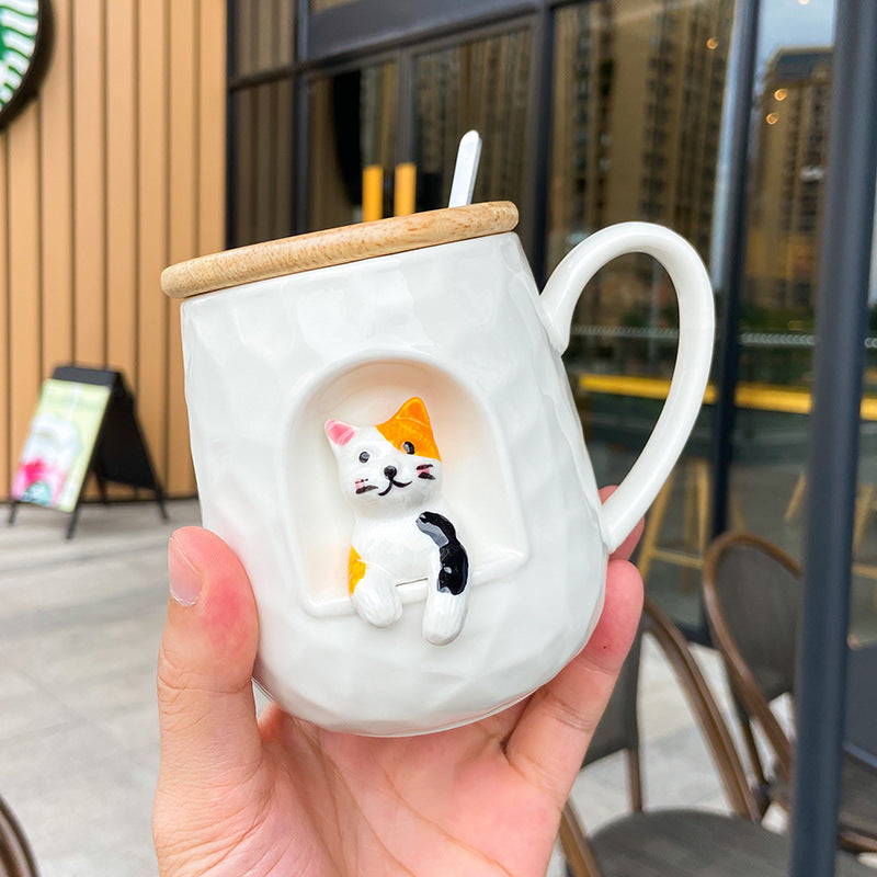 3D ceramic office mug with cartoon panda and lid