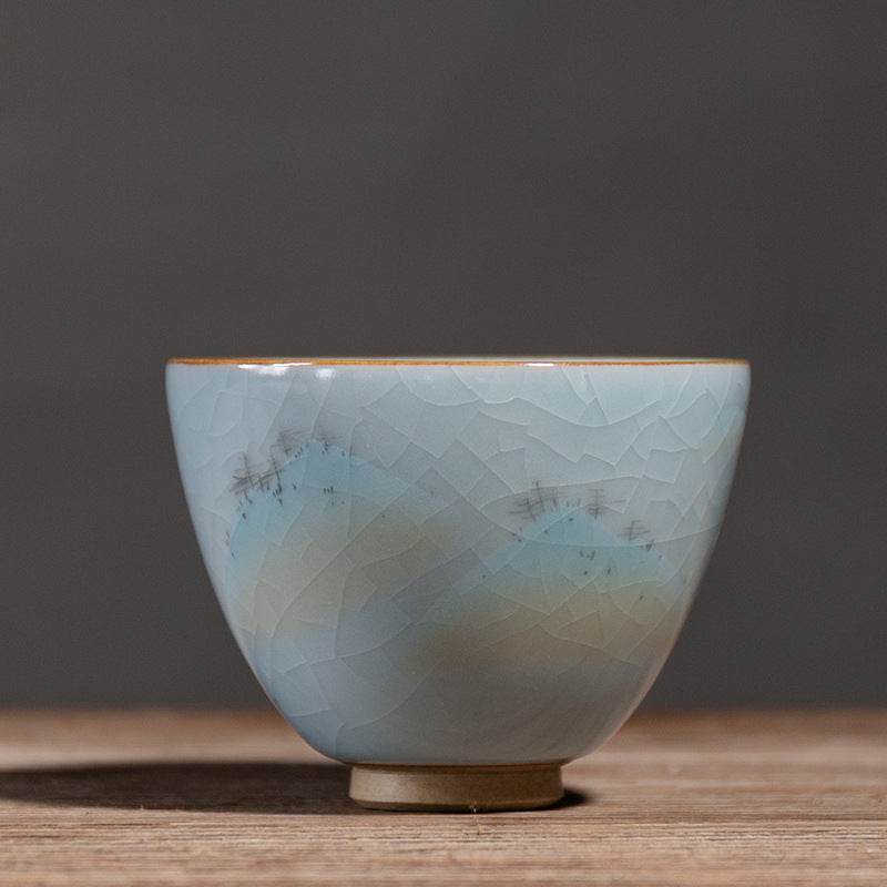 Zen ceramic teacup with ice cracked Chinese glaze finish