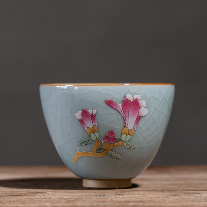 Zen ceramic teacup with ice cracked Chinese glaze finish