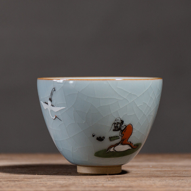 Zen ceramic teacup with ice cracked Chinese glaze finish