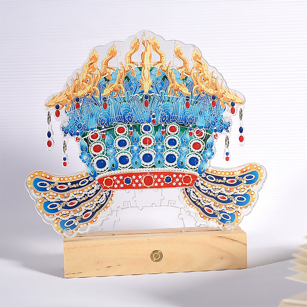 Acrylic Phoenix Crown Night Light Puzzle with Wooden Base-3