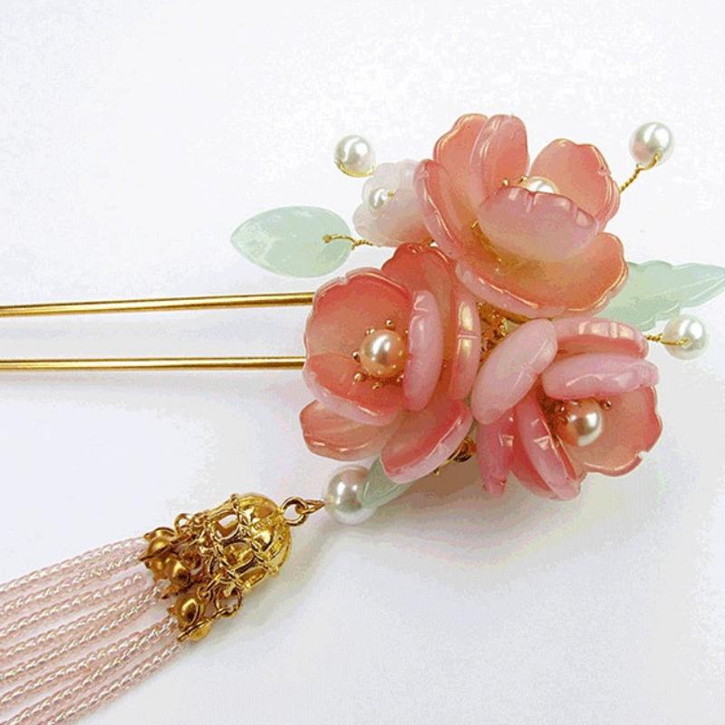 Chinese flower hairpin with plum blossom and tassels