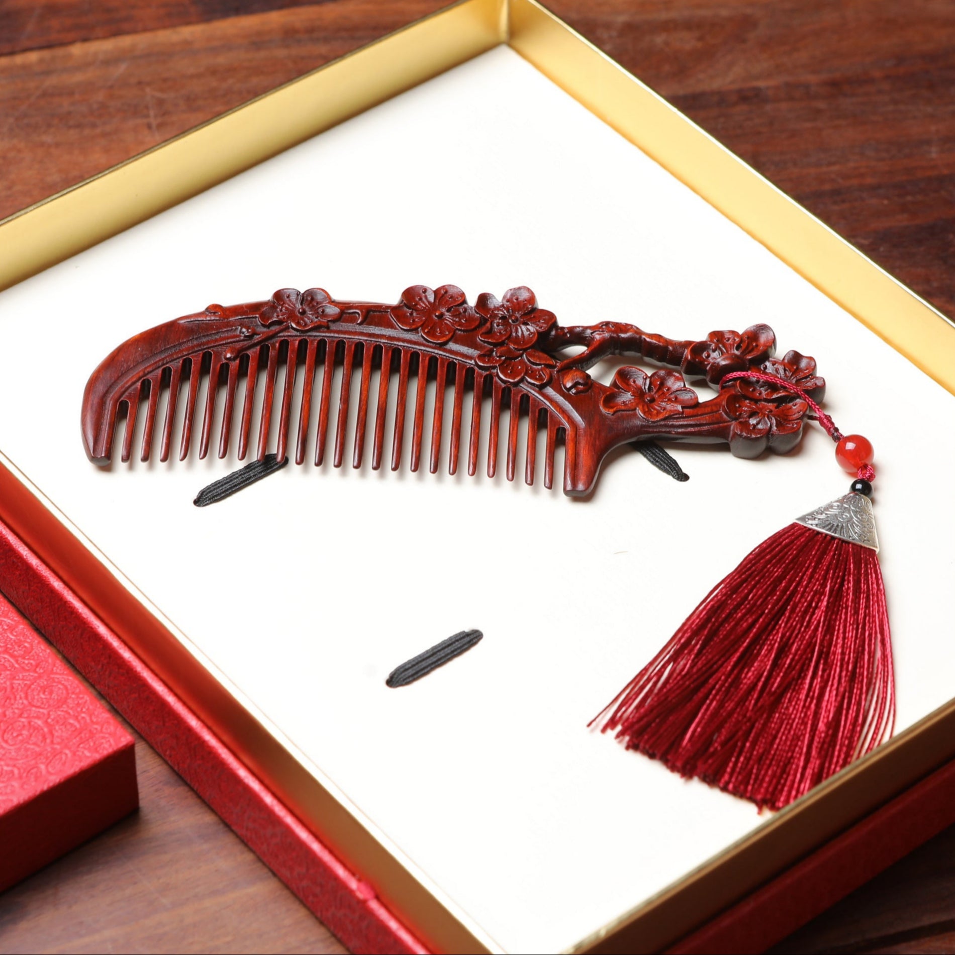 Rosewood Comb & Hairpin Set Peach Blossom Birthday Gift for Her-4