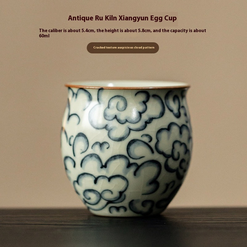 Antique ceramic egg cups with ice crackle glaze finish