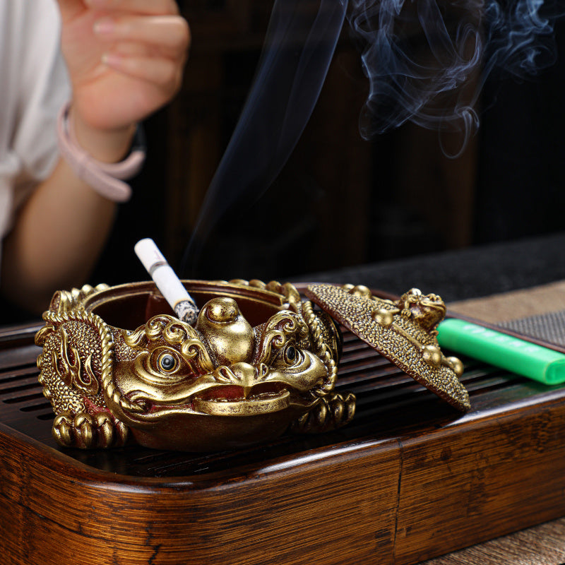 Home Living Room Vintage Windproof Ashtray With Cover Ornaments