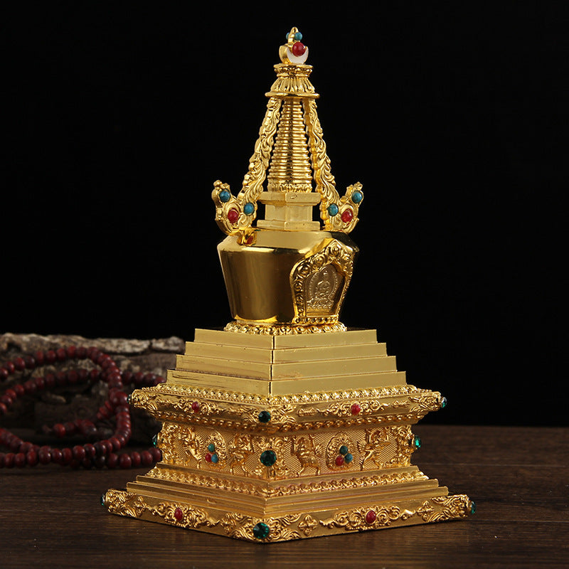 Bodhi Pagoda Gilded Stupa Inlaid with Gemstones