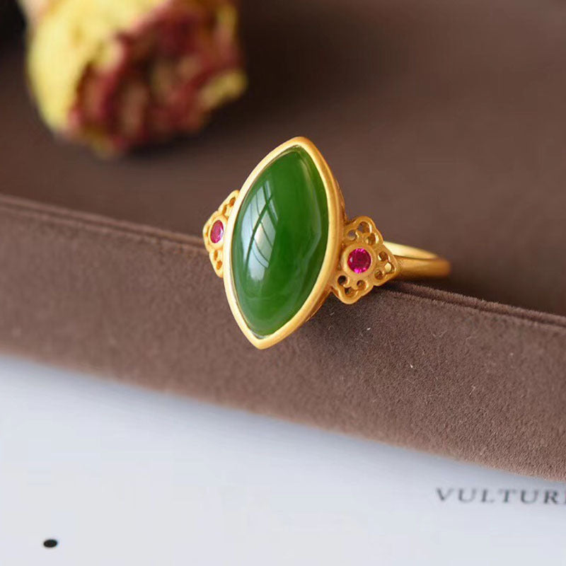 Hetian Jade Ring Silver Ancient Gold Grinding Technology