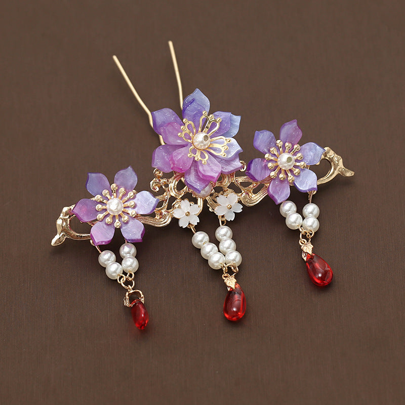 Hanfu butterfly hairpin with tassel and gold-silver finish