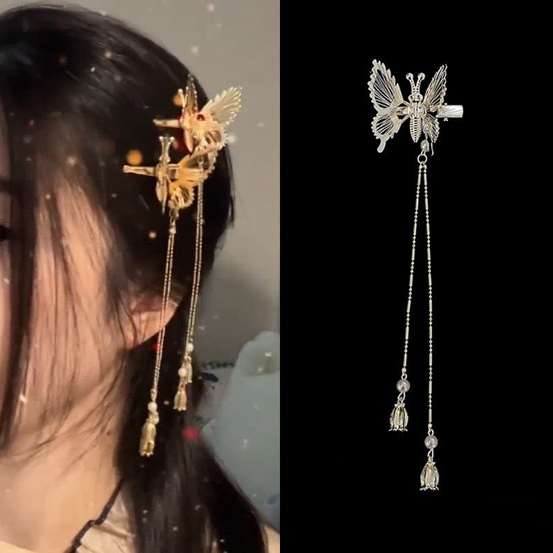 Antique butterfly Chinese hairpin with tassel design