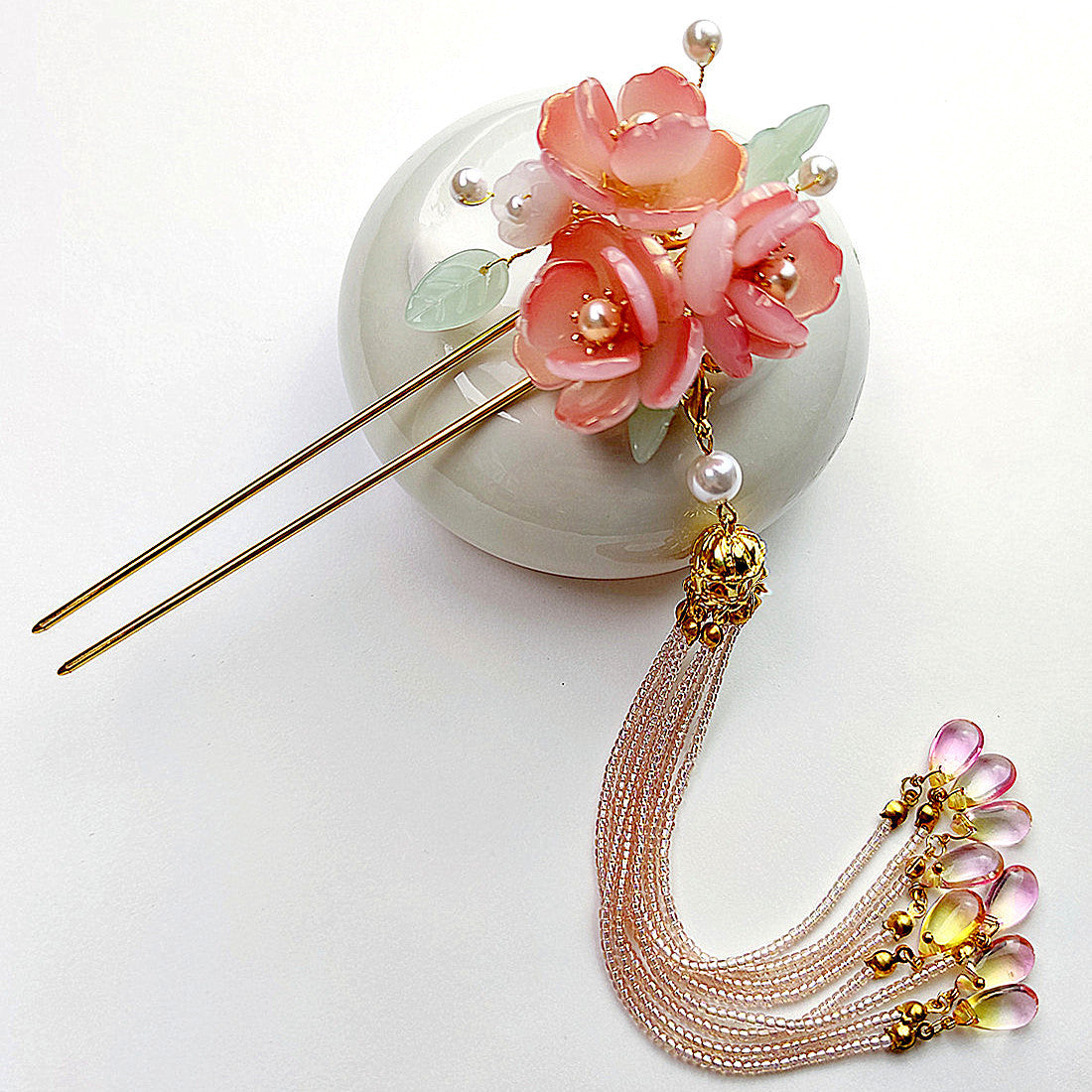Chinese flower hairpin with plum blossom and tassels