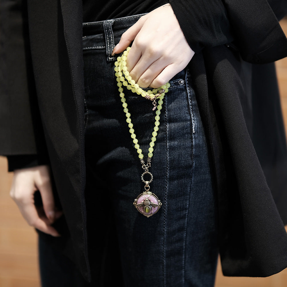 Bee necklace with copper chain and agate beads