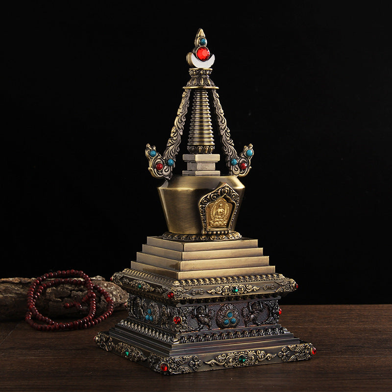 Bodhi Pagoda Gilded Stupa Inlaid with Gemstones