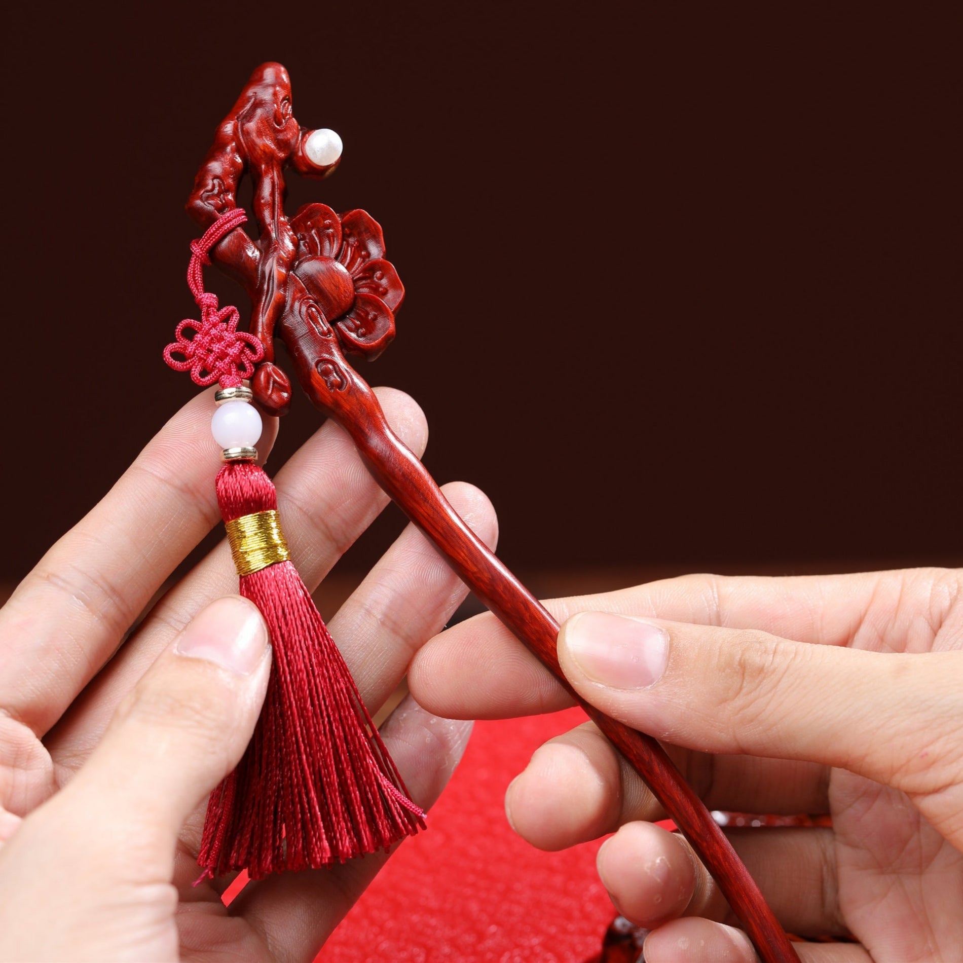 Rosewood Comb & Hairpin Set Peach Blossom Birthday Gift for Her-3