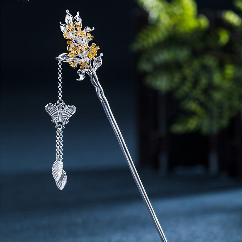 Chinese flower hairpin in silver with monthly floral symbols