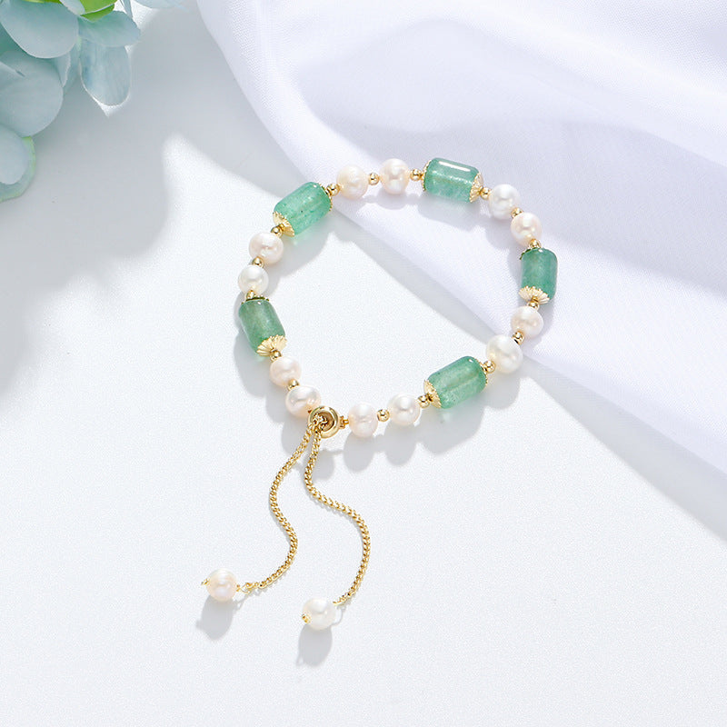 Natural Crystal and Pearl Slider Bracelet for Women-5