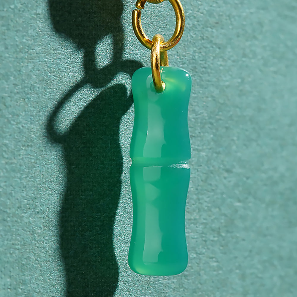 Green Bamboo Agate Earrings Chinese Cultural Jewelry for Women-3