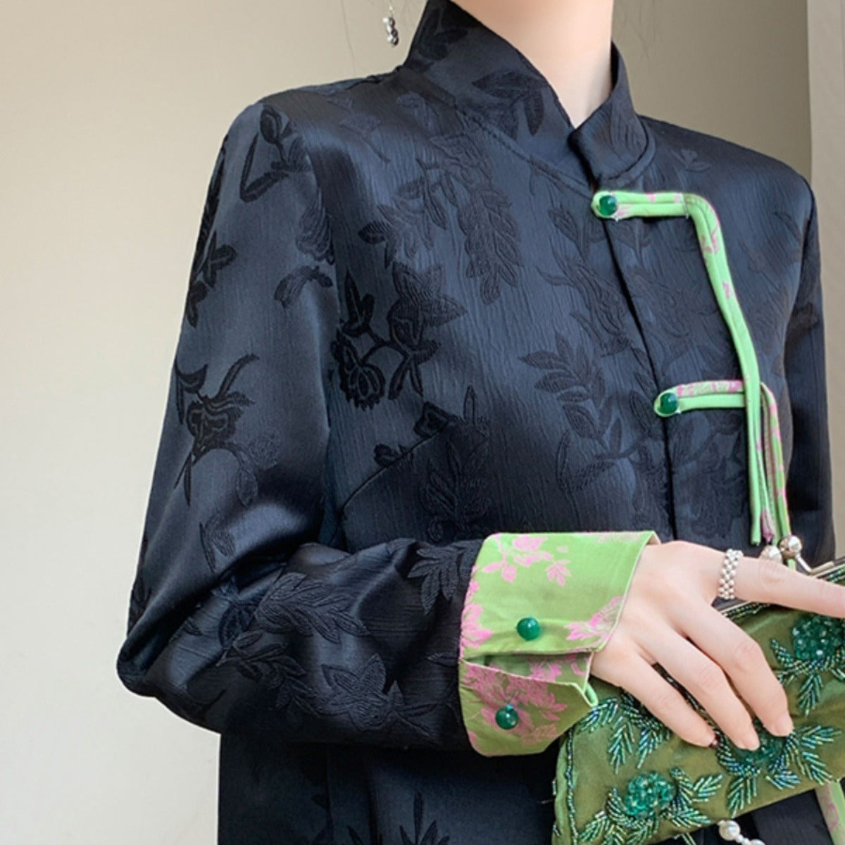 Spring new retro Tang jacket versatile color-blocked buckle suit women's high-end sense of new Chinese style coat