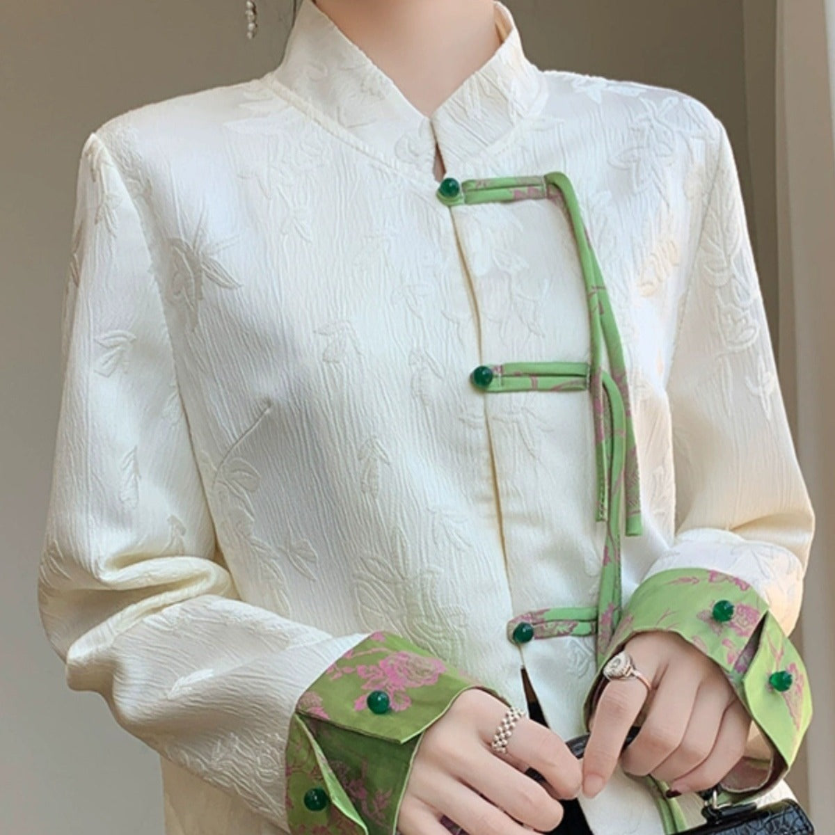 Spring new retro Tang jacket versatile color-blocked buckle suit women's high-end sense of new Chinese style coat