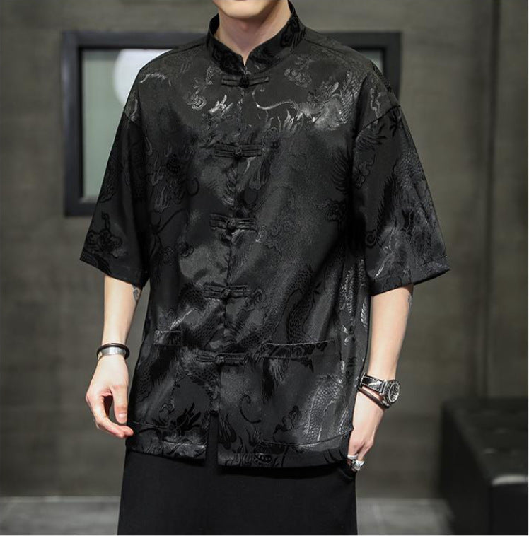 Tang men's silk jacket Chinese stand-up collar jacket Chinese style men's wear