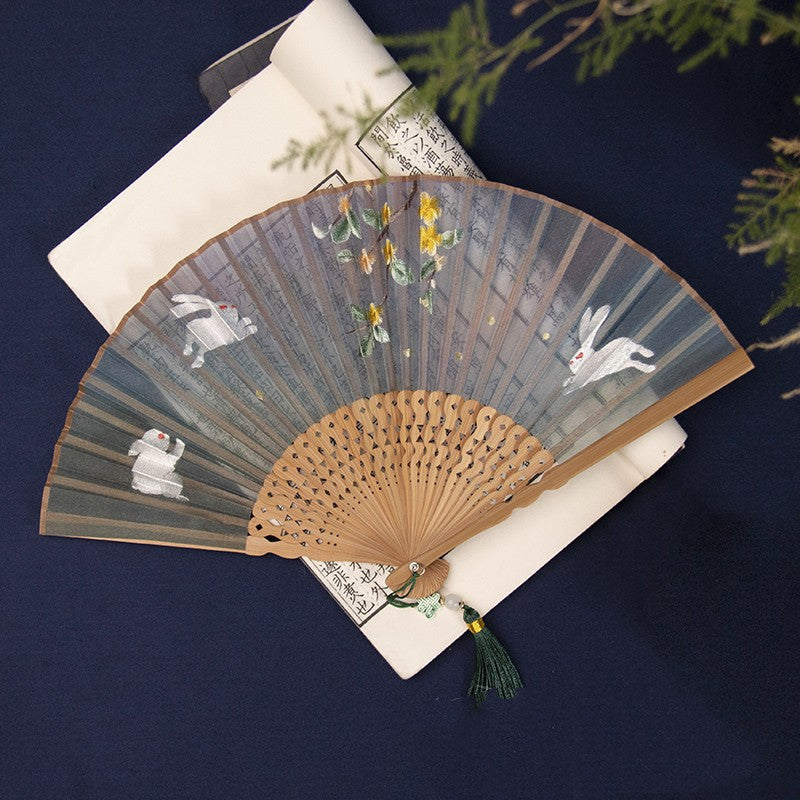 Su Embroidery Folding Fan Orchid & Butterfly Chinese Style Gift-4
