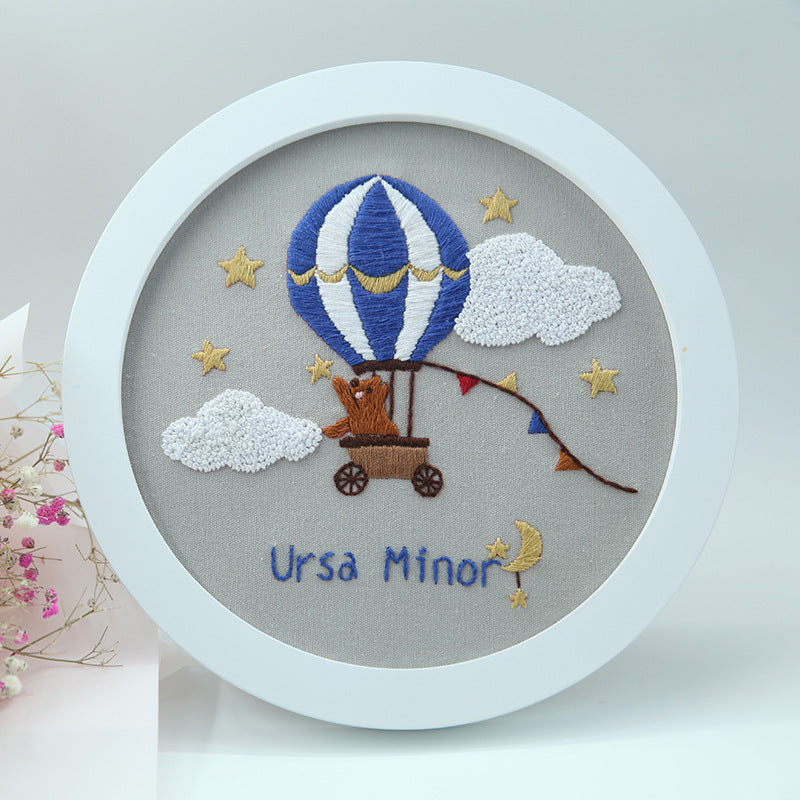 Animal embroidery wall art kit with bamboo stretch option