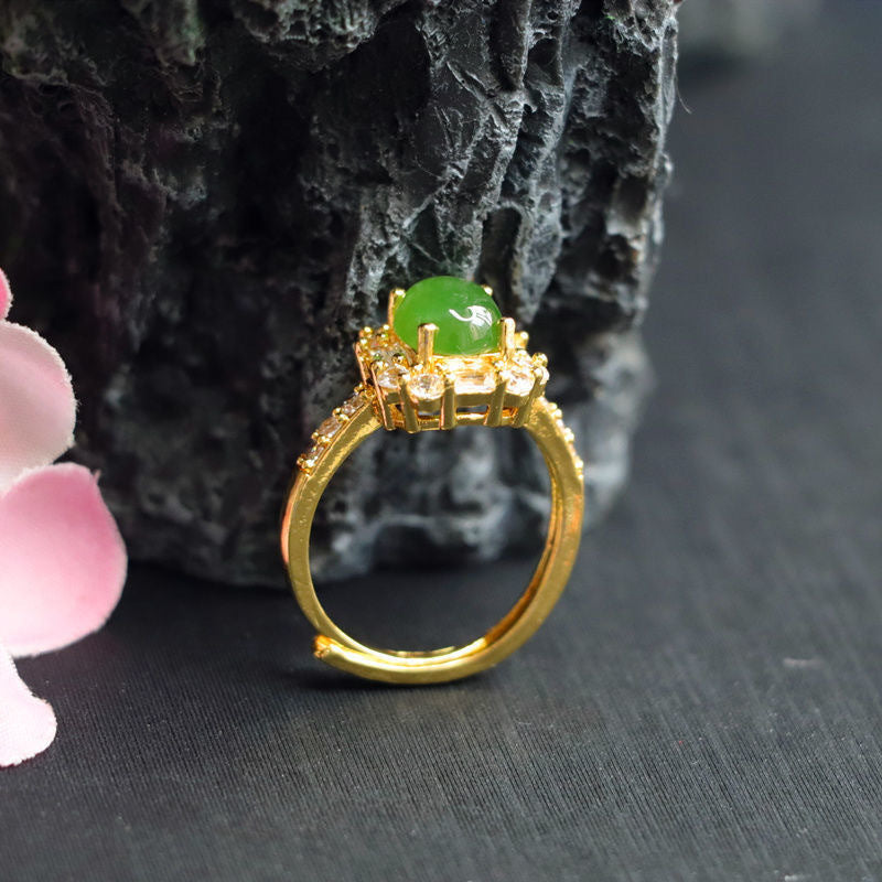 Spinach Green Ring Russian Material Jasper Square Ring Jewelry Jade Jade Ring Jewelry Jewelry Female