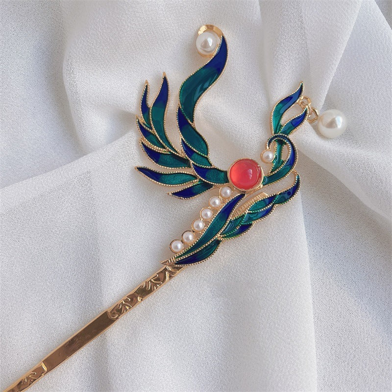 Burning blue Hanfu hairpin with flower design