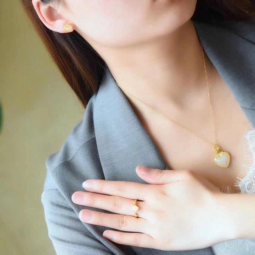 Fresh Hetian Jade Heart-shaped Open Ring Female Minimalist Design White Jade