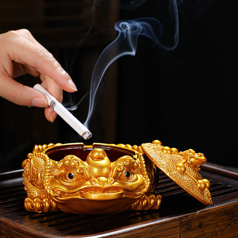 Home Living Room Vintage Windproof Ashtray With Cover Ornaments