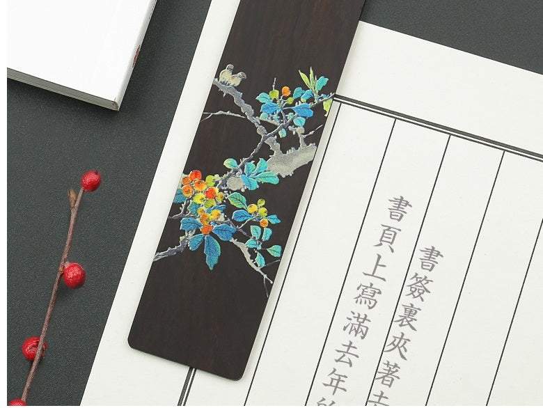 Painted Classical Chinese Style Mahogany Bookmark