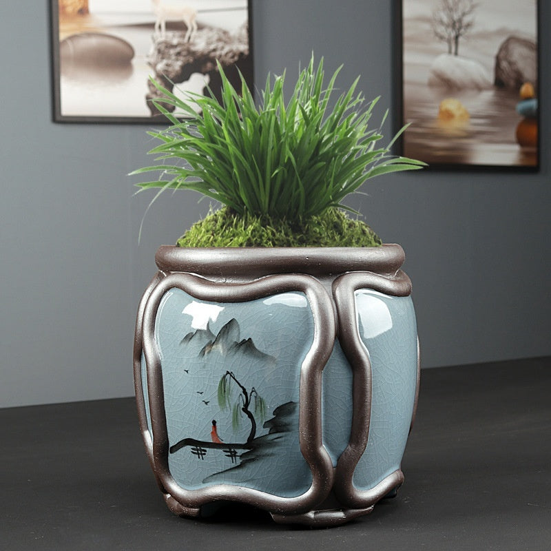 Simplified Chinese Style Celadon Flower Pot