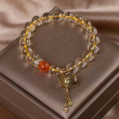 Natural Citrine Bracelet Chinese Style Light Luxury Purse Tassel Pendant