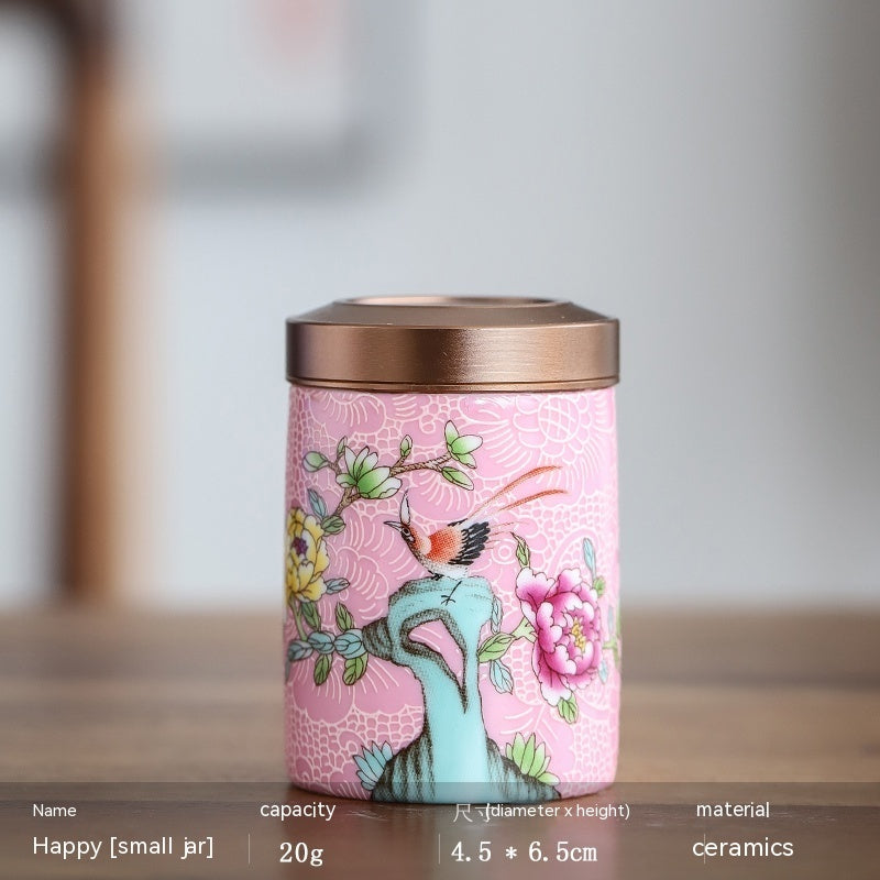 Enamel Color Tea Caddy Portable Alloy Airtight Storage Tea Weaker Set