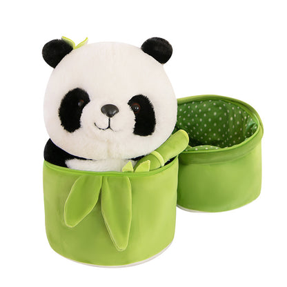 Simulated Bamboo Tube Flower Panda Pillow Doll