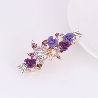 Small Korean Rose Flower Rhinestone Hairpin Headdress Women's All-match Small Top Clip Hair Clip Ponytail Clip Hair Accessories