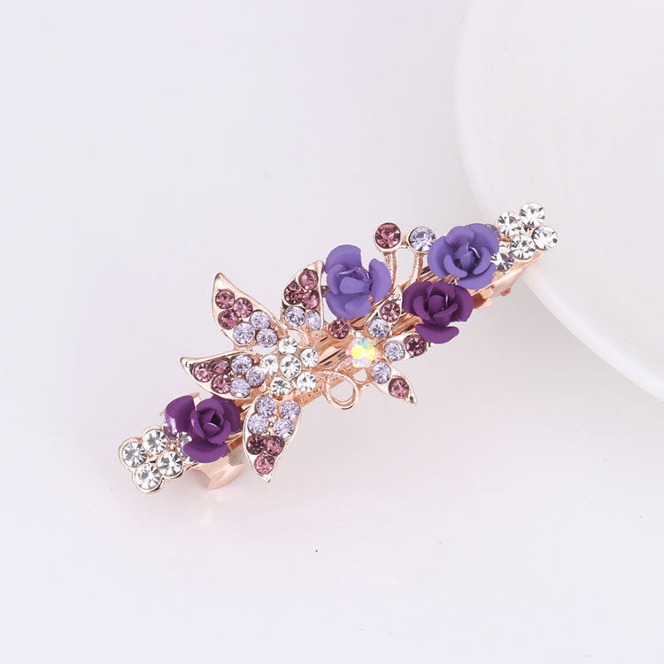 Small Korean Rose Flower Rhinestone Hairpin Headdress Women's All-match Small Top Clip Hair Clip Ponytail Clip Hair Accessories