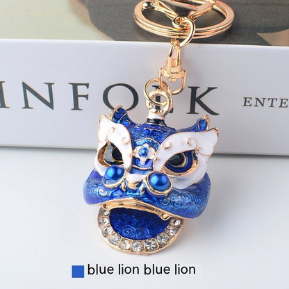 Chinese Style Southern Lion Diamond Pendant Keychain