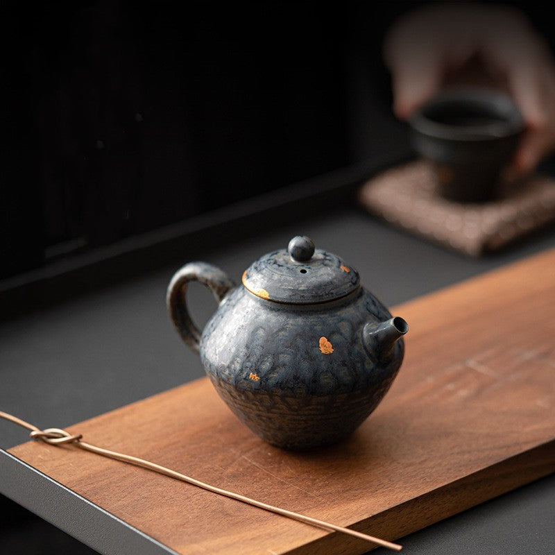 Rough Pottery Ceramic Teapot Old Rock Clay Bronze Glaze Tea Set