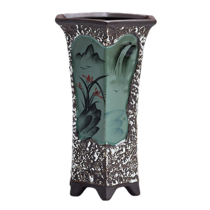 Chinese Style Retro Hand-painted Orchid Flower Pot Ceramic