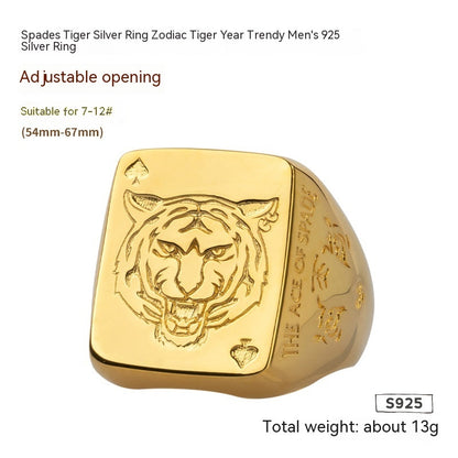 Spade Silver Ring Tiger Year Chinese Zodiac Tiger Trendy