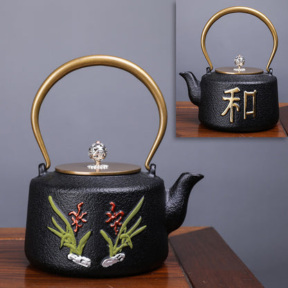 Creative Literary And Art Hand-made Boiled Teapot Happy Iron Teapot