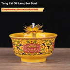 Ceramic Oil Lamp for Home Use in front of Buddha