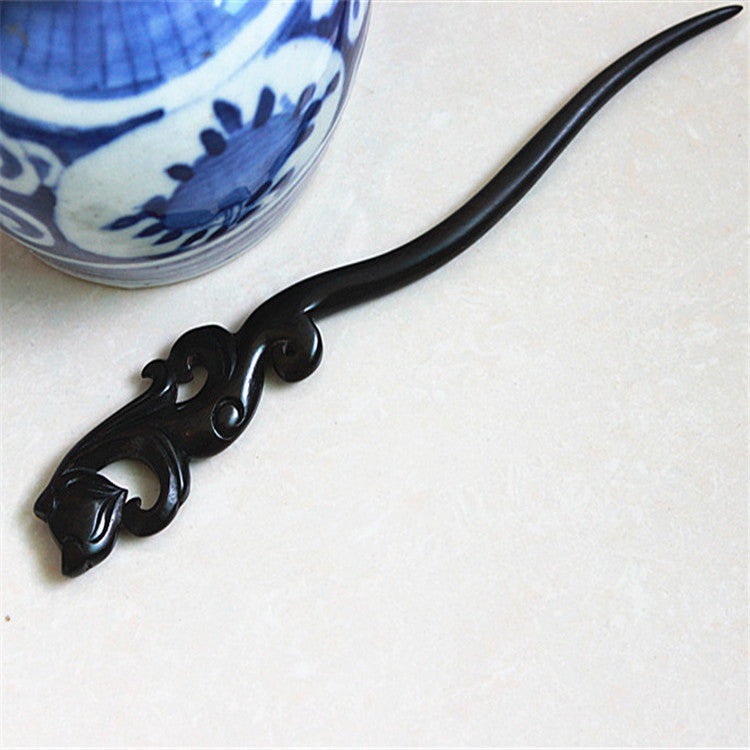 Handmade Inlaid Flower Ebony Hairpin Classical Buyao Han Chinese Clothing Accessories