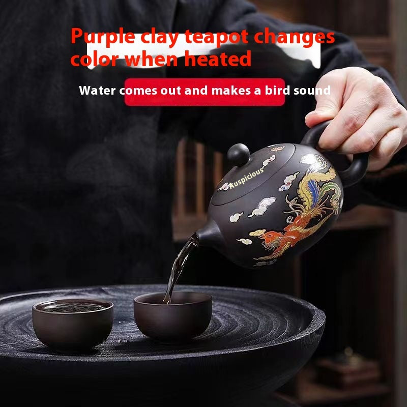 Chinese Style Hot Dragon And Phoenix Purple Sand Teapot