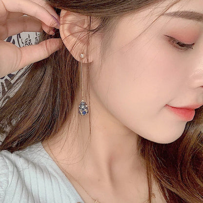 S925 Silver Needle Stud Earrings Women Long Tassel Earrings