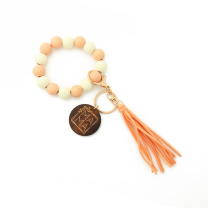 Fashion Wooden Beads Bracelet Tassel Keychain