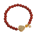 Southern Red Agate Beaded Bracelet Female 14K Gold Inlaid With Jade Buddha